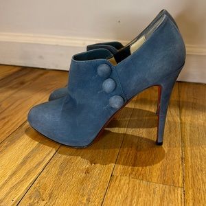 Louboutin sky blue suede booties. 4-inch heel with half inch platform. Size 40.